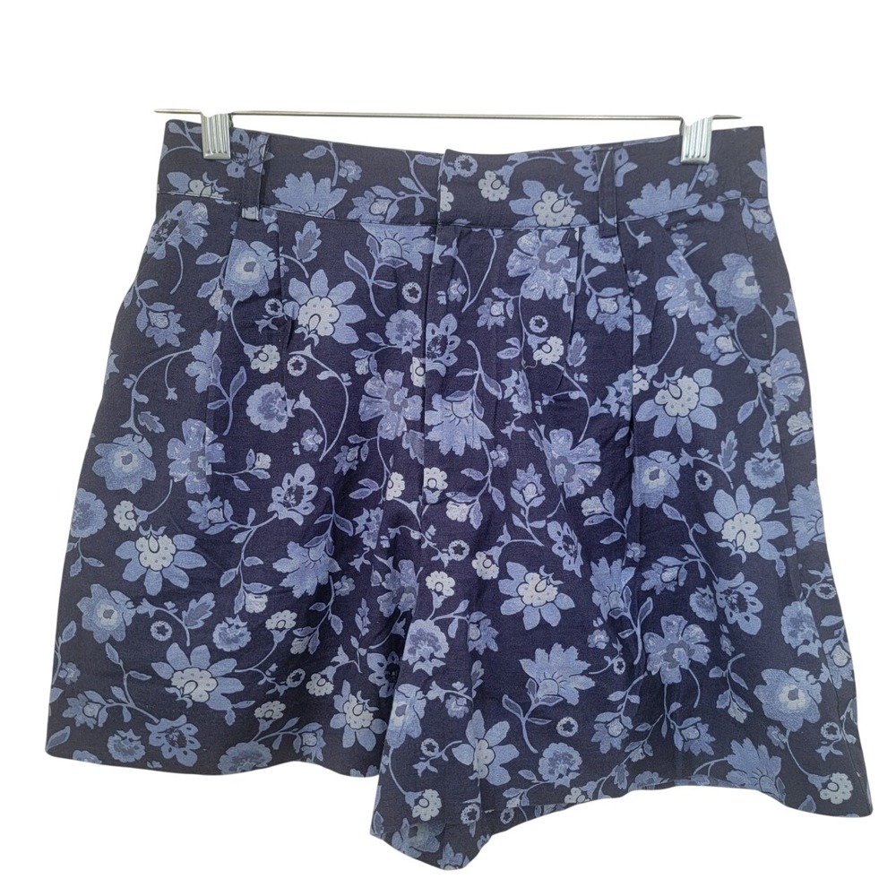 MNG Sz 8 Palermo 330 Shorts Floral Blue Linen Cotton Coastal Beachy Vacation NEW
